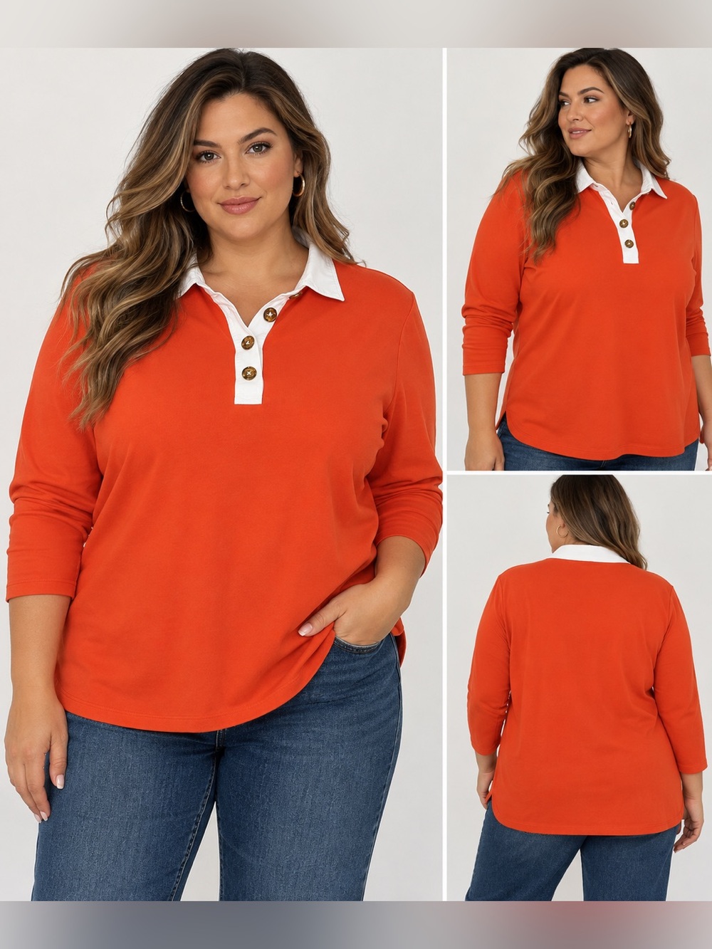Lauren Ralph Lauren 3X Orange & White Collared Polo Shirt 100% Cotton